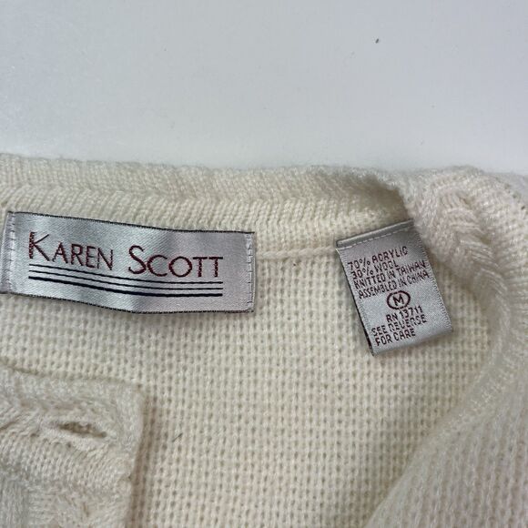 Vintage Wool Blend Ivory Boxy Cardigan M Crop Ladies Preppy Cottagecore Grandma - Picture 7 of 13